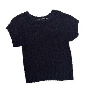 VTG 90's Margules Open Knit Black Textured Knit Short‎ Sleeve Sweater Top Size S